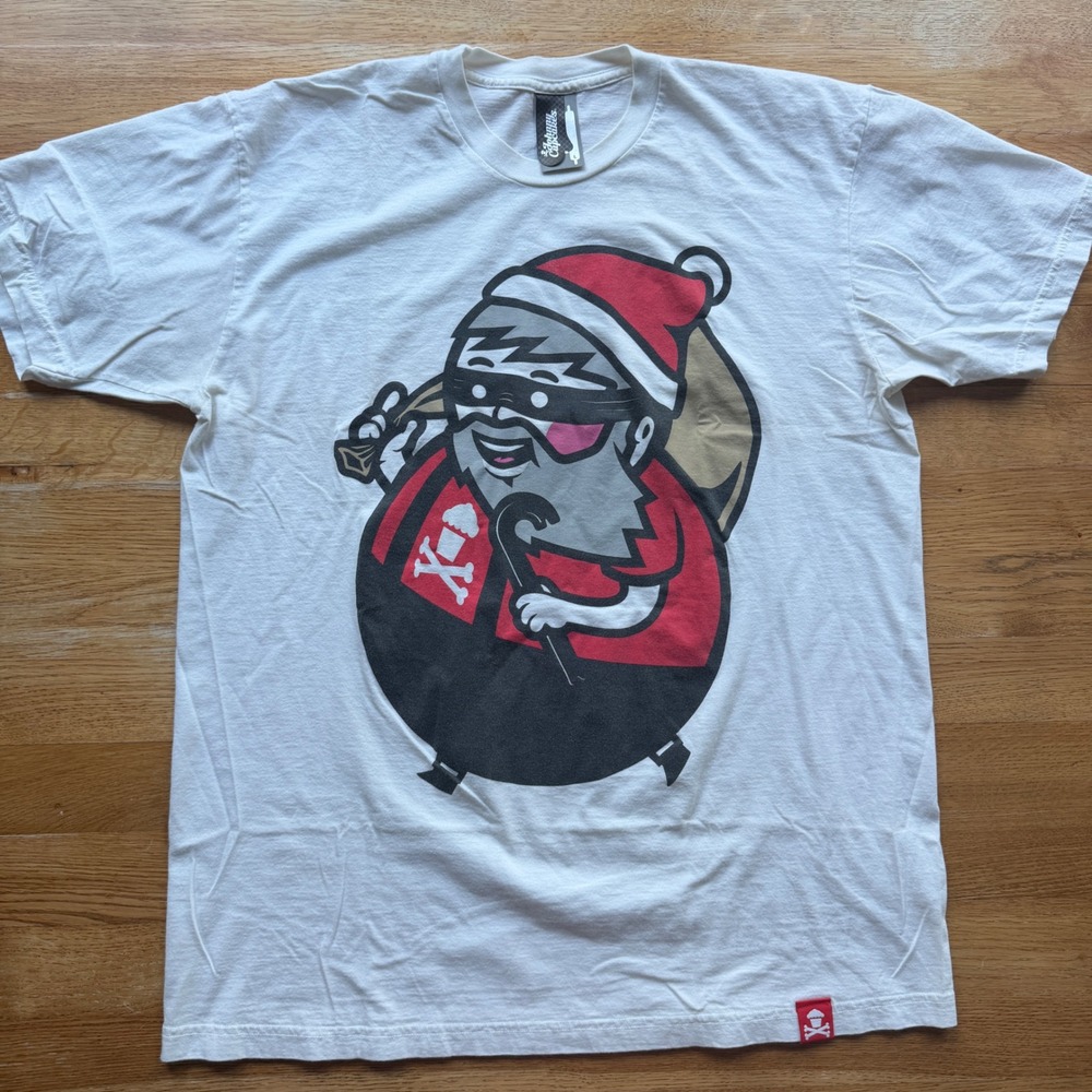 Johnny Cupcakes Mens Santa Claus Masked Bandit Graphic T-Shirt White Large